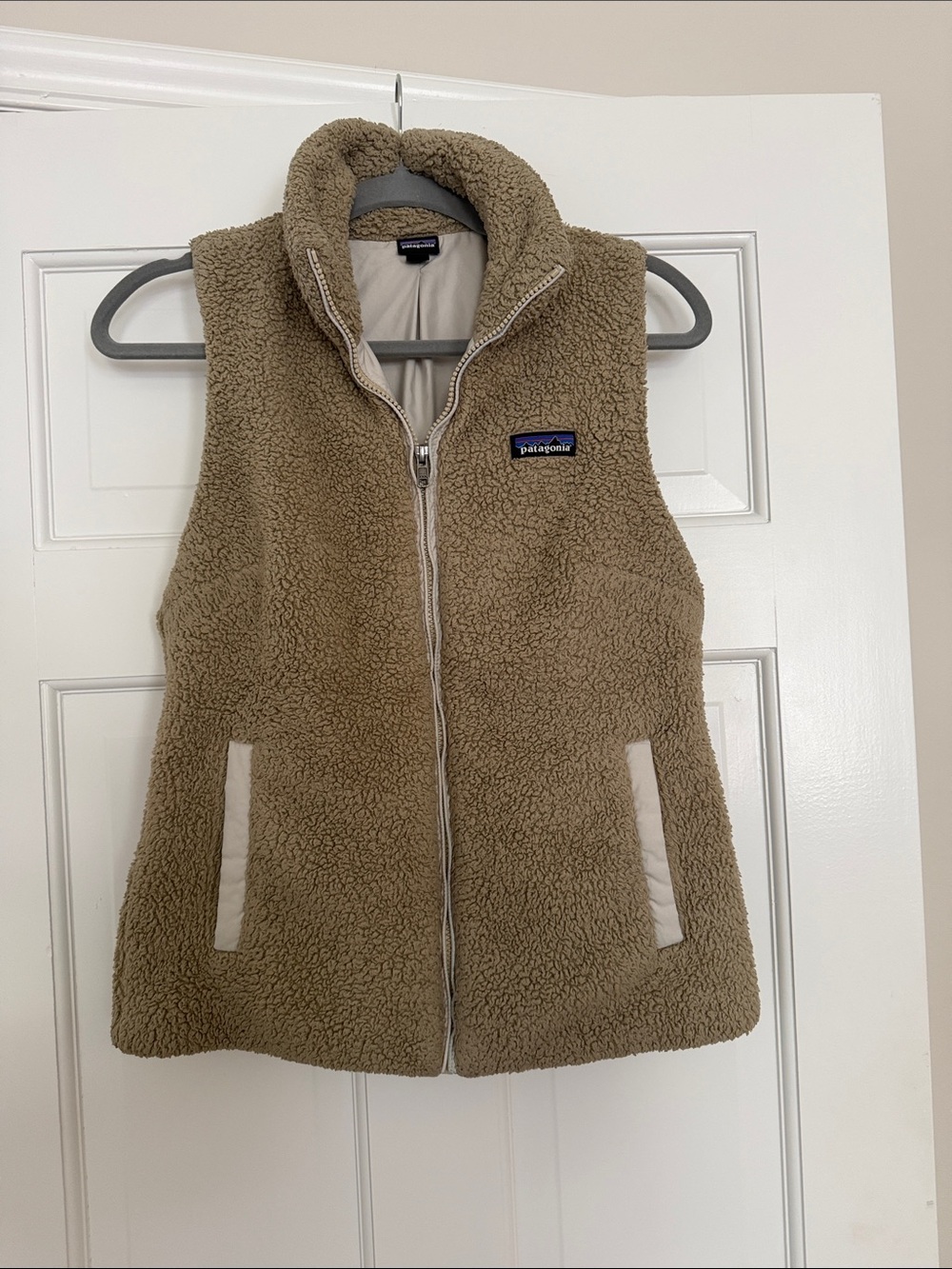 Patagonia Tan Sherpa Vest with Cream Trim